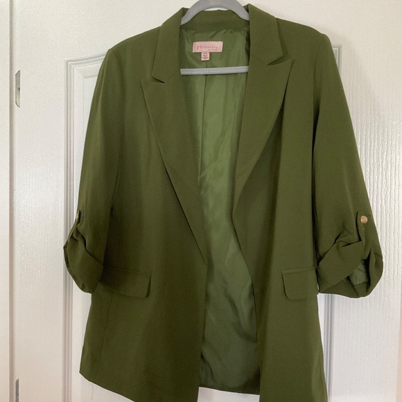 NWOT, Philosophy Republic Clothing Open Front Deep Green Blazer, Size Medium - Picture 3 of 10
